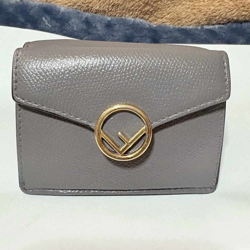 Fendi MICRO Trifold grey Color Wallet with Gold Fendi "F" Logo